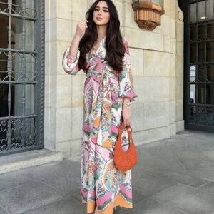 Bloggers fav Zara printed wrap maxi dress
